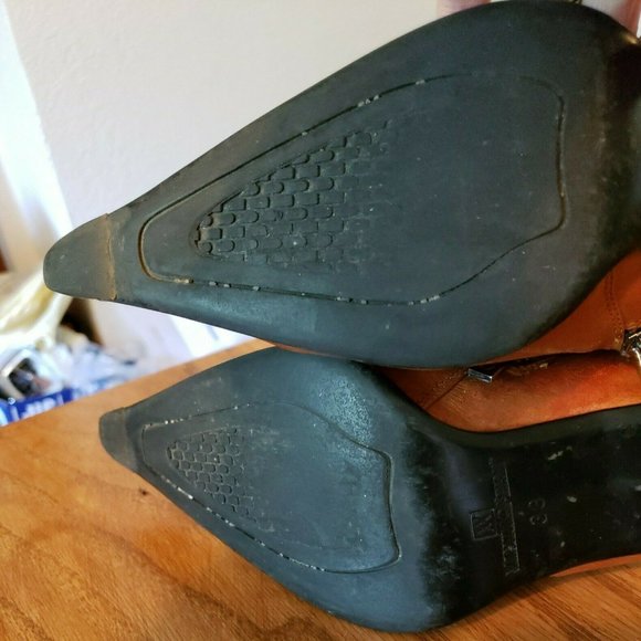 Women's Baroco Collection Pointed Toe Zip Up Ankle Boots Sz 38 Metal Cover Heel - Picture 6 of 10